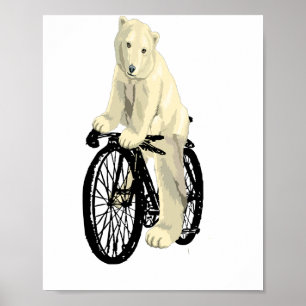 Poster Ours polaire à vélo, ours amusant