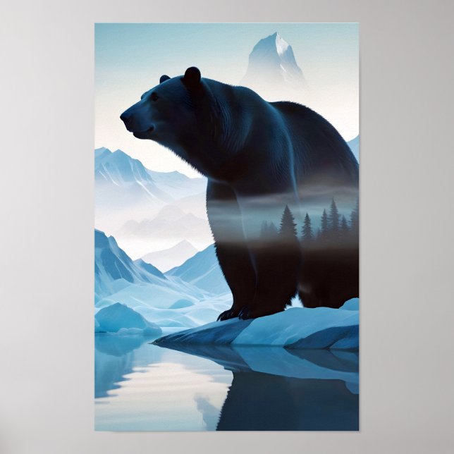 Poster Ours polaire Double exposition Nature animale Natu (Devant)