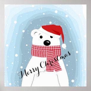 Poster Ours polaire en chapeau de Santa, personnalisation