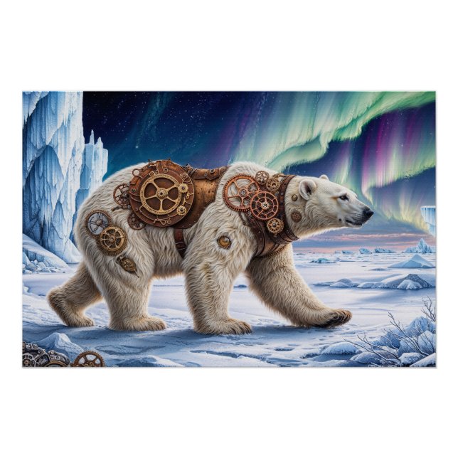 Poster Ours polaire Steampunk et conception d'Aurora (Devant)