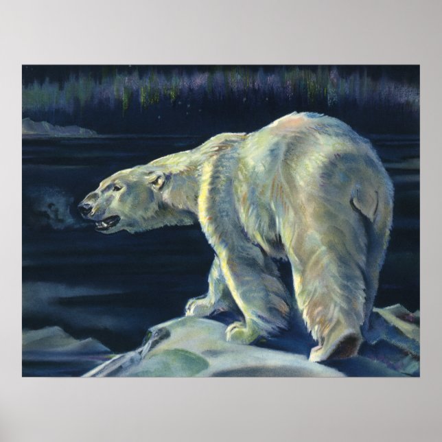 Poster Ours polaire vintage, animaux marins de l'Arctique (Devant)