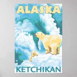 Poster Ours polaires & Cub - Ketchikan, Alaska
