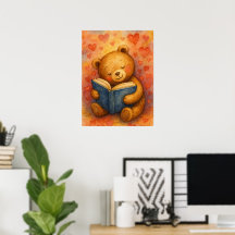Ours qui lit amoureux - Art aquarelle (Sans texte)