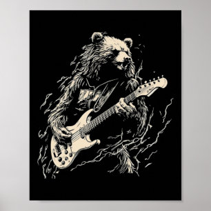 Poster Ours Rétro Jouer Basse Guitare Ours Guitariste Mus