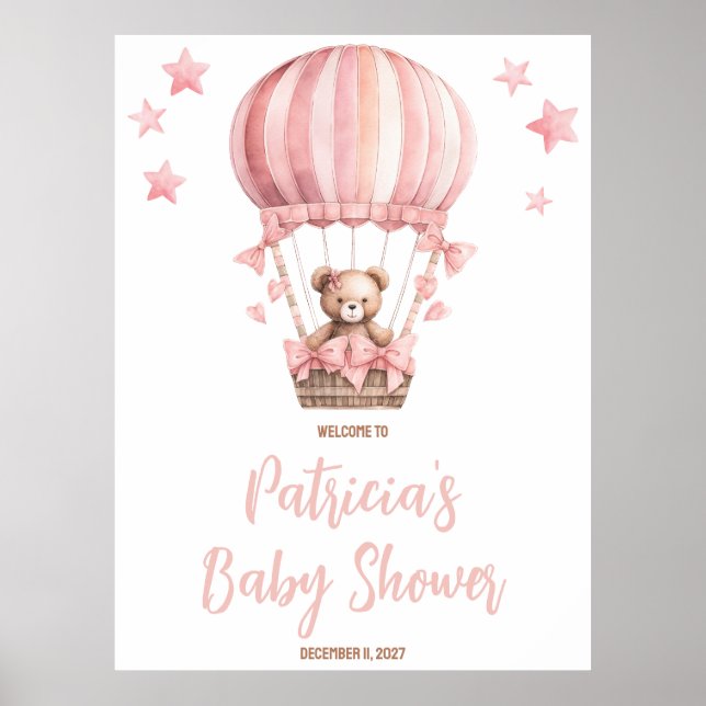 Poster Ours rose dans le Baby shower à ballon à air chaud (Devant)
