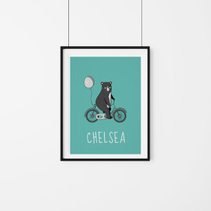 Poster Ours scandinave sur vélo minimaliste Personnalisé