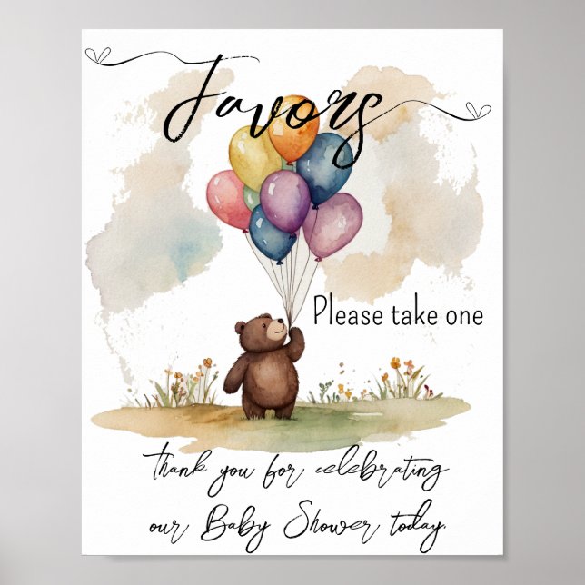 Poster Ours Thème Hommes Baby showers neutres Faveurs (Devant)