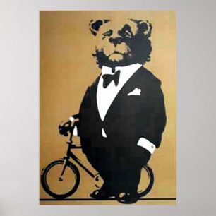 Poster Ours vintage et vélo