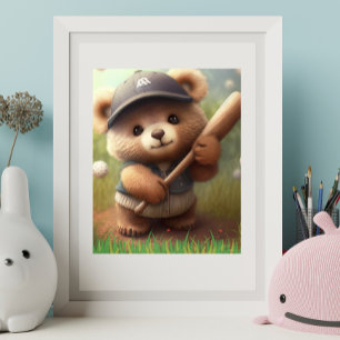 Poster Ours Whimsical Jouant Au Baseball Personnalisé