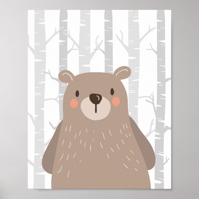 Poster Ours Woodland Animal Nursering Mur Art Imprimer (Devant)