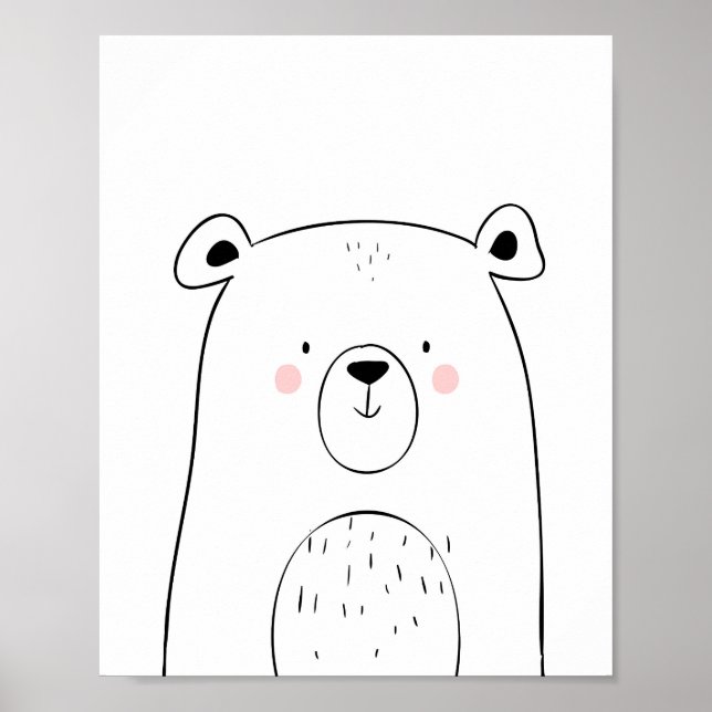 Poster Ours Woodland Animal Nursery Mur art Monochrome (Devant)