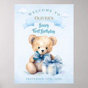 Poster Ourson à l'aquarelle charmant Ourson premier anniv