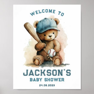 Poster Ourson joueur de baseball garçon Bienvenue Baby Sh