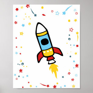 Poster Outer Space decor, Rocket print 8x10