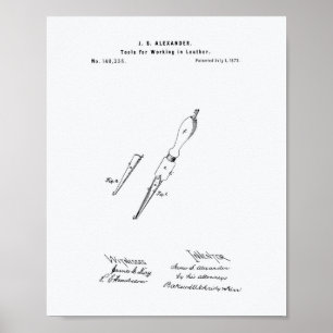 Poster Outil Cuir de travail 1873 Brevet Art Livre blanc