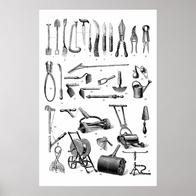 Poster Outils de jardinage antique Boutique de jardinage (Devant)