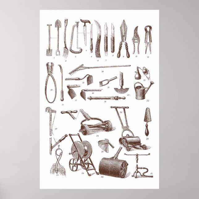 Poster Outils de jardinage antique Boutique de jardinage (Devant)