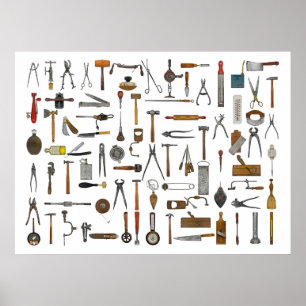 Poster Outils et ustensiles. Bonnes vieilles journées