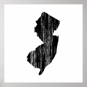 Poster Outline de l'État du New Jersey en détresse