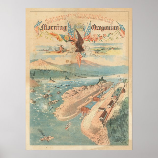 Poster Ouverture vintage de l'affiche CascadeLocks (Devant)