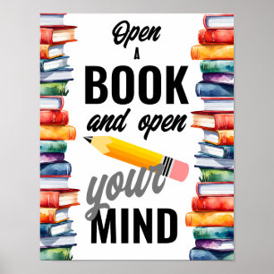 Poster Ouvrez un livre et ouvrez votre bibliothèque d'éco