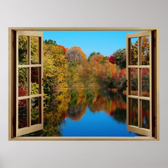 Poster Ouvrir la fenêtre Automne Lakeside (Devant)