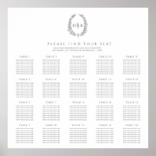 Poster Oval gris fusain blanc 20 tables mariages plan