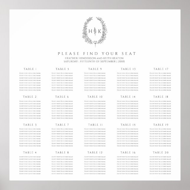 Poster Oval gris fusain blanc 20 tables mariages plan (Devant)