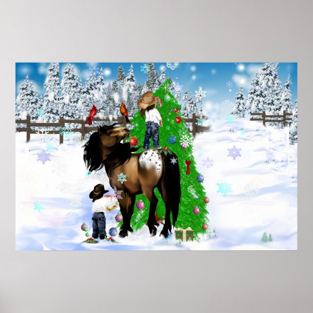 Poster ovale de Noël Cheval et Enfant (Devant)