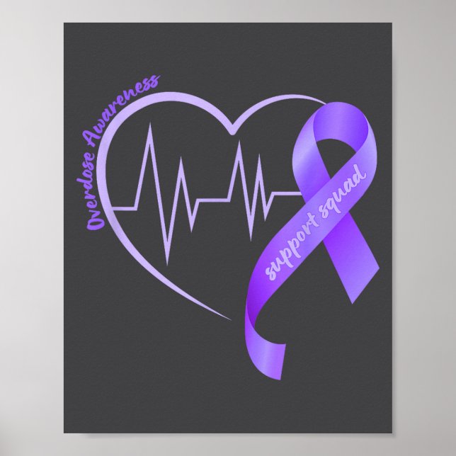Poster Overdose Awareness Month Purple Ribbon Heart Suprt (Devant)