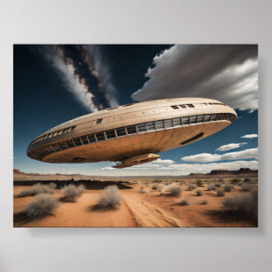 Poster OVNI circulaire sur le désert