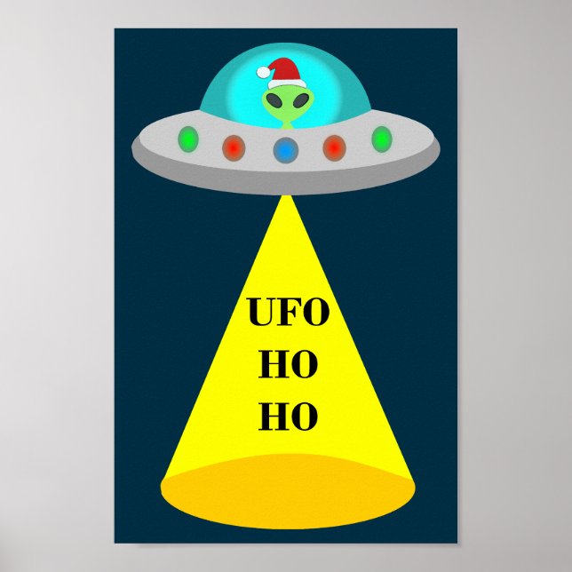 Poster OVNI de Noël Ho Ho Alien soucoupe volante (Devant)