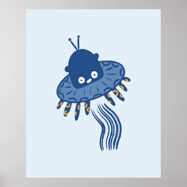 Poster OVNI Pieuvre Kawaii Bleue (Devant)