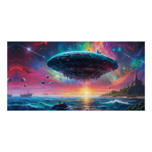Poster OVNI sur l'océan, Imaginaire, planètes
