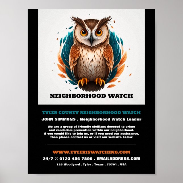 Poster Owl Design, Voisinage Communauté Watch Advert (Devant)