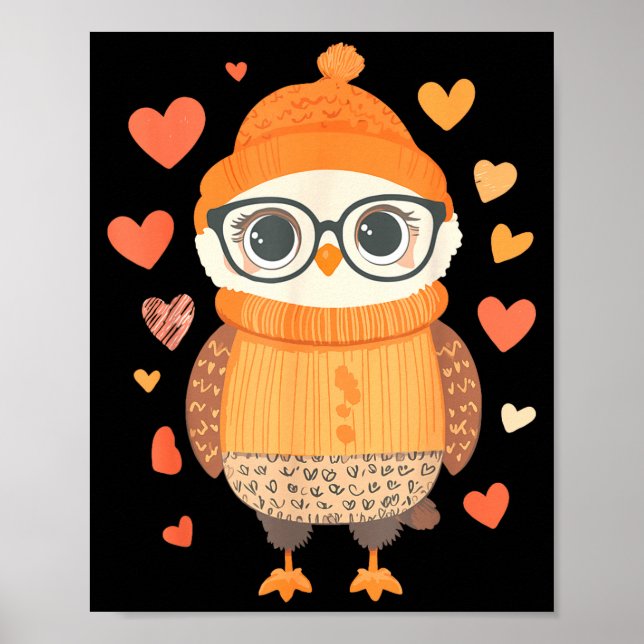 Poster Owl Lover Heart Girls Valentine’s Day Women Owl  (Devant)