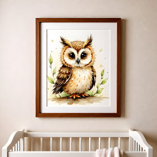 Poster Owl Nursery Wall Art – Woodland Baby Room 