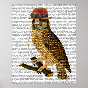 Poster Owl with Steampunk Style Bowler Hat
