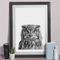 Owl Woodland Modern Portrait noir blanc