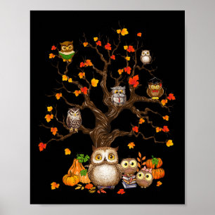Poster Owls Leaves Tree Fall Autumn Pumkin Halloween Owl