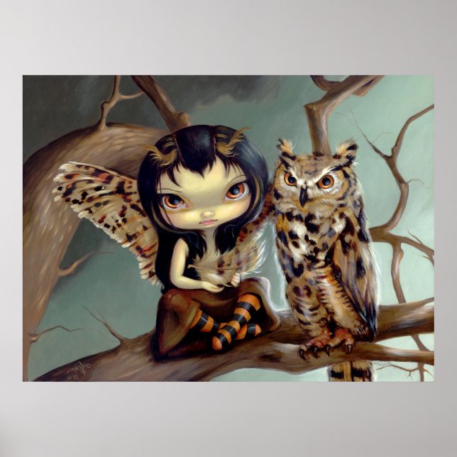 Poster Owlyn ART IMPRIMER hibou imaginaire féerique (Devant)
