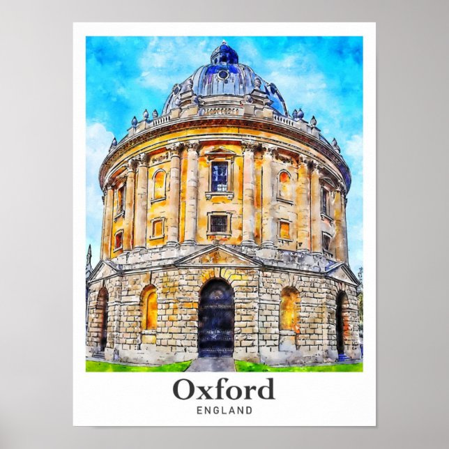 Poster Oxford Angleterre Voyage Aquarelle Croquis main (Devant)