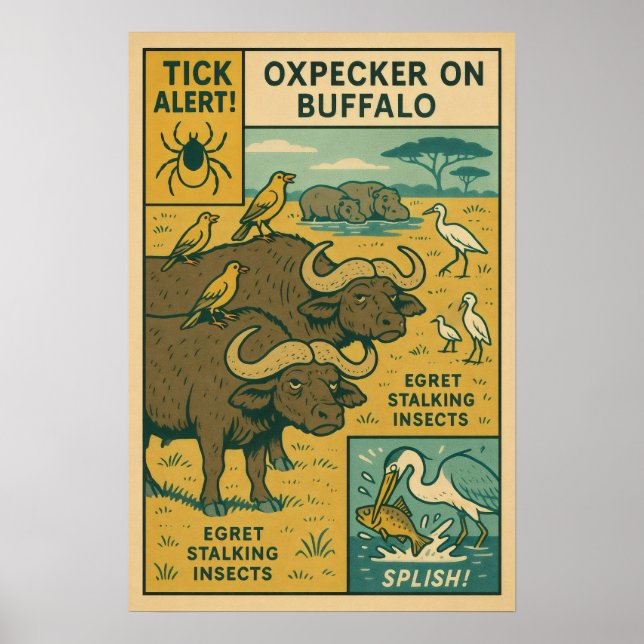 Poster Oxpecker sur Buffalo - Équipe de lutte contre les  (Devant)