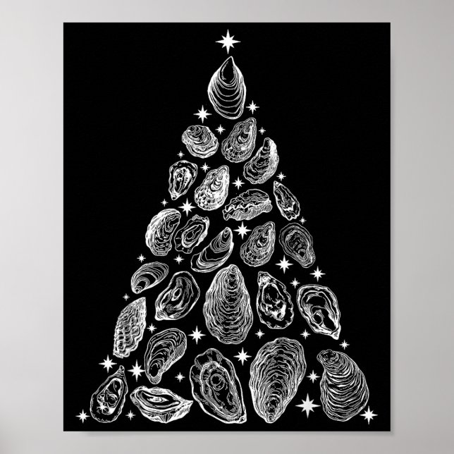 Poster Oyster Christmas Tree Seafood Shellfish Holiday Be (Devant)