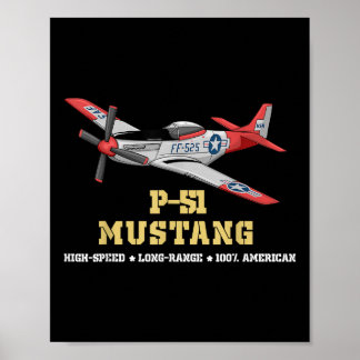 Poster P-51 Mustang Bombe De Combat De La Seconde Guerre 