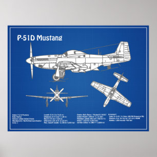 Poster P-51D Mustang - Plan d'avion ABD