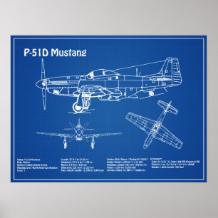 Poster P-51D Mustang - Plan directeur de l'avion AD