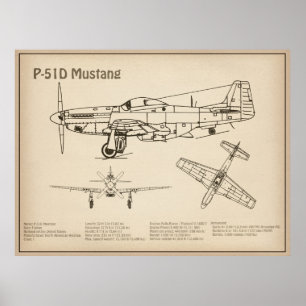 Poster P-51D Mustang - Plan directeur de l'avion SD