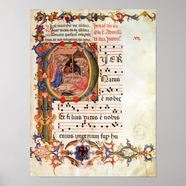 Poster 'P' initial historique représentant la Nativité (Devant)
