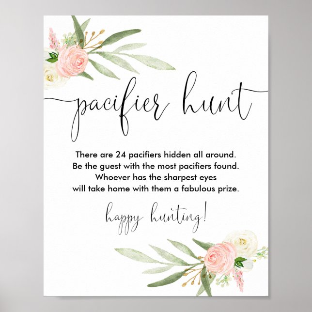 Poster Pacifique chasse baby shower signe de jeu or rose (Devant)